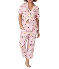 BedHead French Quarter Print Short Sleeve Notch Collar Organic Cotton Jersey Knit Cropped Pajama Set