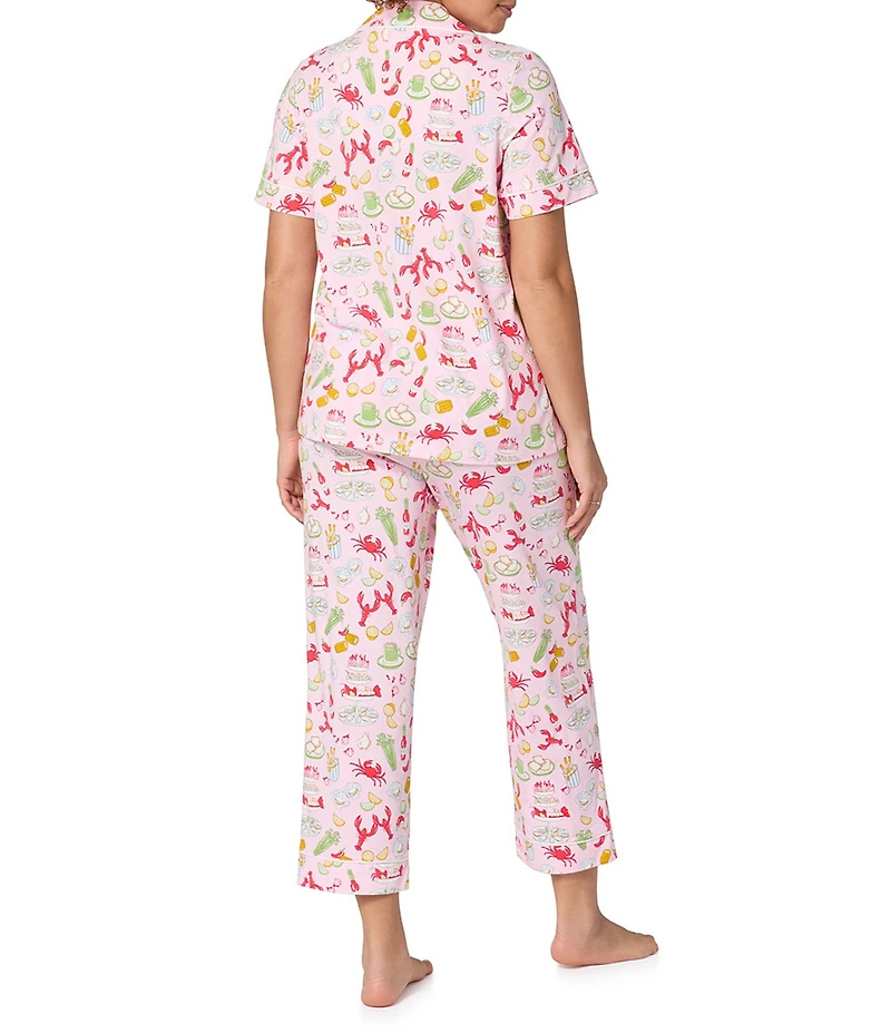 BedHead French Quarter Print Short Sleeve Notch Collar Organic Cotton Jersey Knit Cropped Pajama Set