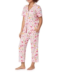 BedHead French Quarter Print Short Sleeve Notch Collar Organic Cotton Jersey Knit Cropped Pajama Set