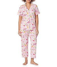 BedHead French Quarter Print Short Sleeve Notch Collar Organic Cotton Jersey Knit Cropped Pajama Set
