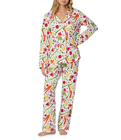 BedHead Garden Print Long Sleeve Notch Collar Knit Long Pajama Set