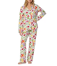 BedHead Garden Print Long Sleeve Notch Collar Knit Long Pajama Set