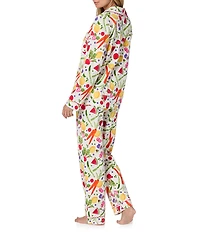 BedHead Garden Print Long Sleeve Notch Collar Knit Long Pajama Set