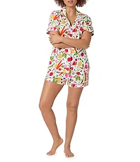 BedHead Garden Print Organic Cotton Blend Short Sleeve Notch Collar Knit Shorty Pajama Set