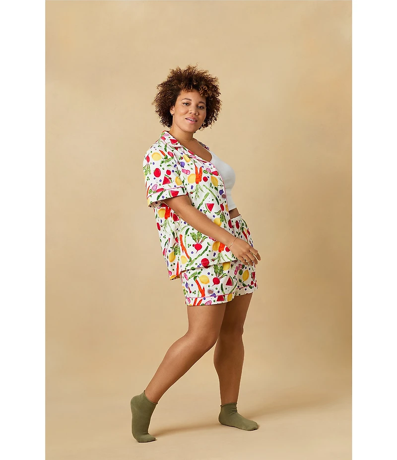 BedHead Garden Print Organic Cotton Blend Short Sleeve Notch Collar Knit Shorty Pajama Set