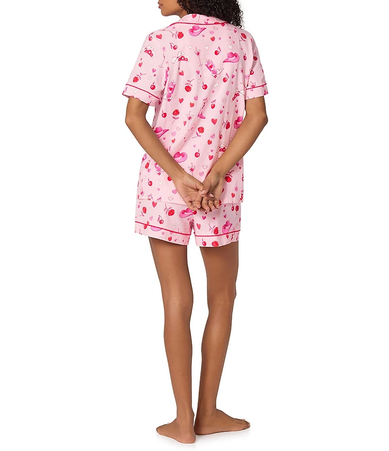 BedHead Giddy Up Western Print Organic Cotton Blend Short Sleeve Notch Collar Knit Shorty Valentine's Day Pajama Set