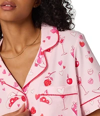 BedHead Giddy Up Western Print Organic Cotton Blend Short Sleeve Notch Collar Knit Shorty Valentine's Day Pajama Set
