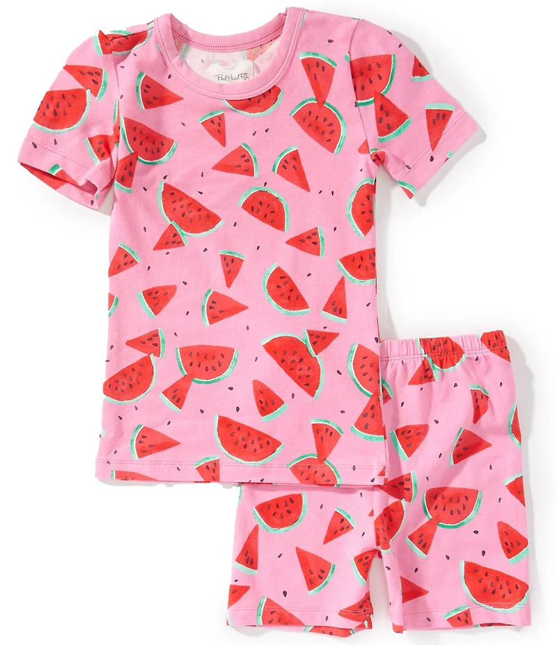 BedHead Girls Short Sleeve Allover Print Stretch Jersey Top & Pajama 2-Piece Set