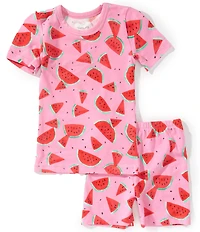 BedHead Girls Short Sleeve Allover Print Stretch Jersey Top & Pajama 2-Piece Set