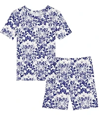 BedHead Girls Short Sleeve Allover Print Stretch Jersey Top & Pajama 2-Piece Set
