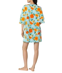BedHead Golden Breeze Print 3/4 Sleeve V-Neck Stretch Jersey Knit Organic Cotton Short Nightgown