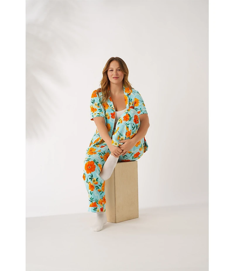 BedHead Golden Breeze Print Short Sleeve Notch Collar Classic Stretch Jersey Knit Cropped Pajama Set