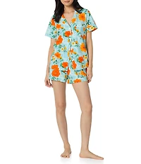 BedHead Golden Breeze Print Short Sleeve Notch Collar Classic Stretch Jersey Knit Organic Cotton Shorty Pajama Set