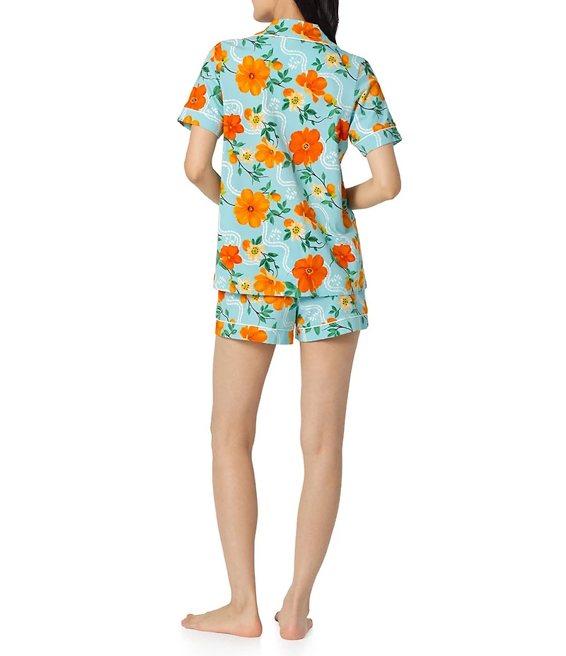 BedHead Golden Breeze Print Short Sleeve Notch Collar Classic Stretch Jersey Knit Organic Cotton Shorty Pajama Set