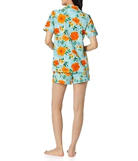 BedHead Golden Breeze Print Short Sleeve Notch Collar Classic Stretch Jersey Knit Organic Cotton Shorty Pajama Set
