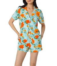 BedHead Golden Breeze Print Short Sleeve Notch Collar Classic Stretch Jersey Knit Organic Cotton Shorty Pajama Set