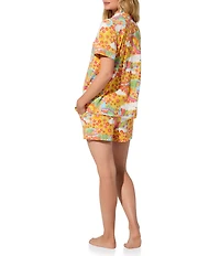 BedHead Good Vibes Print Organic Cotton Blend Short Sleeve Notch Collar Knit Shorty Pajama Set