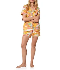 BedHead Good Vibes Print Organic Cotton Blend Short Sleeve Notch Collar Knit Shorty Pajama Set