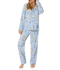 Bedhead Holiday Love and Light Print Organic Cotton Long Sleeve Notch Collar Knit Pajama Set