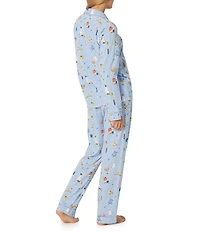 Bedhead Holiday Love and Light Print Organic Cotton Long Sleeve Notch Collar Knit Pajama Set