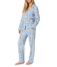 Bedhead Holiday Love and Light Print Organic Cotton Long Sleeve Notch Collar Knit Pajama Set