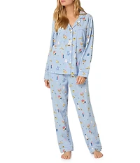 Bedhead Holiday Love and Light Print Organic Cotton Long Sleeve Notch Collar Knit Pajama Set