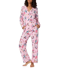 Bedhead Holiday Must Be Santa Print Long Sleeve Notch Collar Knit Long Holiday Pajama Set