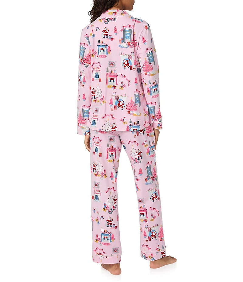 Bedhead Holiday Must Be Santa Print Long Sleeve Notch Collar Knit Long Holiday Pajama Set