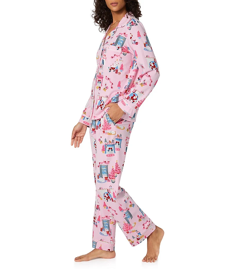 Bedhead Holiday Must Be Santa Print Long Sleeve Notch Collar Knit Long Holiday Pajama Set