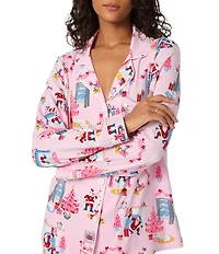 Bedhead Holiday Must Be Santa Print Long Sleeve Notch Collar Knit Long Holiday Pajama Set