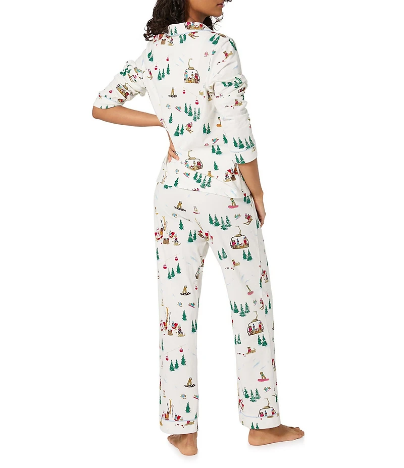 BedHead Holiday Ski Pups Print Long Sleeve Notch Collar Knit Long Holiday Pajama Set