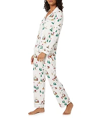 BedHead Holiday Ski Pups Print Long Sleeve Notch Collar Knit Long Holiday Pajama Set
