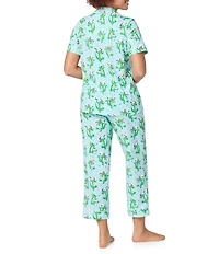 BedHead Jazzy Gators Print Short Sleeve Notch Collar Organic Cotton Jersey Knit Cropped Pajama Set