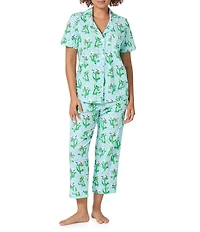 BedHead Jazzy Gators Print Short Sleeve Notch Collar Organic Cotton Jersey Knit Cropped Pajama Set