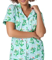 BedHead Jazzy Gators Print Short Sleeve Notch Collar Organic Cotton Jersey Knit Cropped Pajama Set