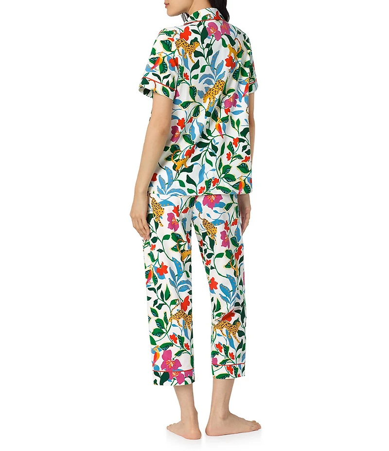 BedHead Jungle Serenade Print Short Sleeve Notch Collar Organic Cotton Jersey Knit Cropped Pajama Set