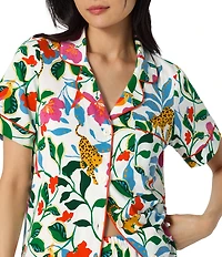 BedHead Jungle Serenade Print Short Sleeve Notch Collar Organic Cotton Jersey Knit Cropped Pajama Set