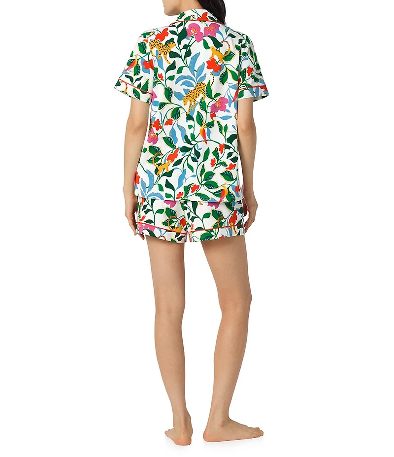 BedHead Jungle Serenade Print Short Sleeve Notch Collar Organic Cotton Stretch Jersey Knit Shorty Pajama Set