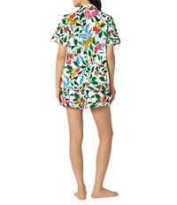 BedHead Jungle Serenade Print Short Sleeve Notch Collar Organic Cotton Stretch Jersey Knit Shorty Pajama Set
