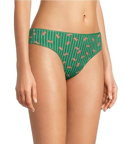 Bedhead Knit Football Print Wide Side Thong Panty