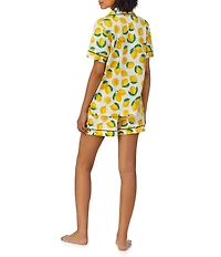 BedHead Lemon Fruit Print Short Sleeve Notch Collar Cotton Knit Shorty Pajama Set