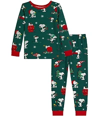 BedHead Little/Big Kids Long Sleeve Peanuts Christmas Celebration Print 2-Piece Pajama Set