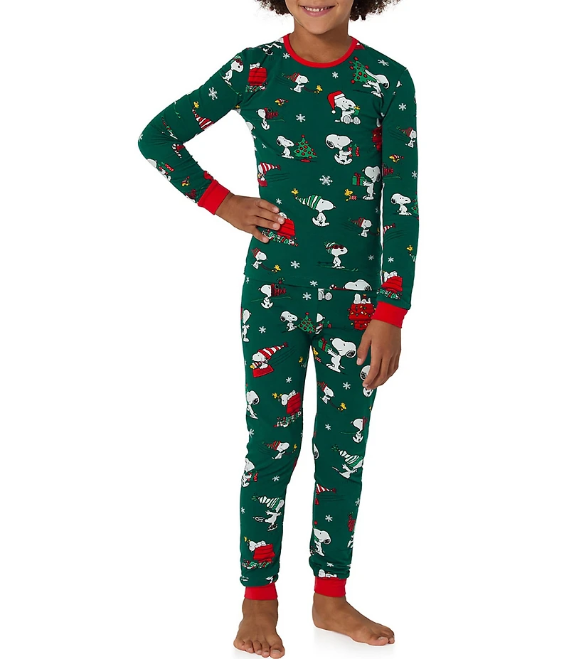 BedHead Little/Big Kids Long Sleeve Peanuts Christmas Celebration Print 2-Piece Pajama Set