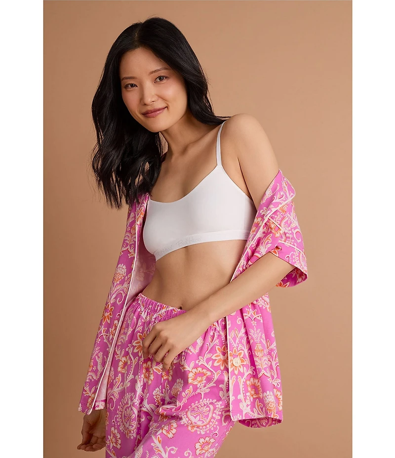 BedHead Luxe Leopard Print Short Sleeve Notch Collar Organic Cotton Jersey Knit Cropped Pajama Set