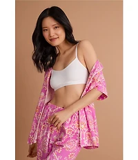 BedHead Luxe Leopard Print Short Sleeve Notch Collar Organic Cotton Jersey Knit Cropped Pajama Set