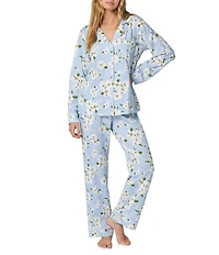Bedhead Magnolia Breeze Print Organic Cotton Long Sleeve Notch Collar Knit Long Pajama Set