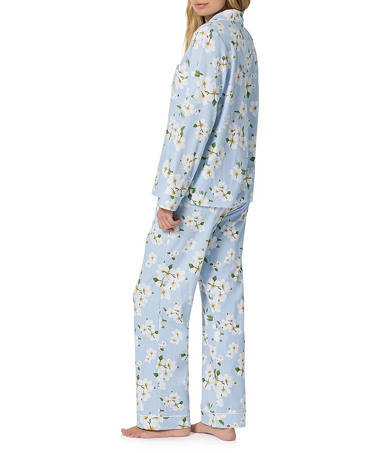 Bedhead Magnolia Breeze Print Organic Cotton Long Sleeve Notch Collar Knit Long Pajama Set
