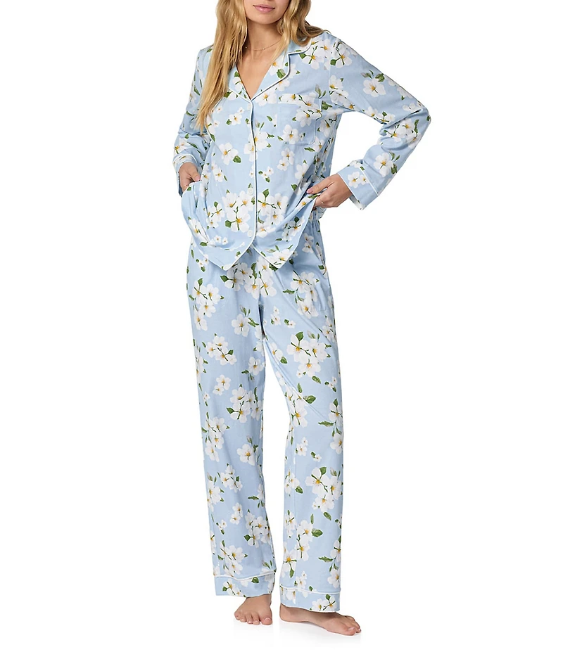 Bedhead Magnolia Breeze Print Organic Cotton Long Sleeve Notch Collar Knit Long Pajama Set