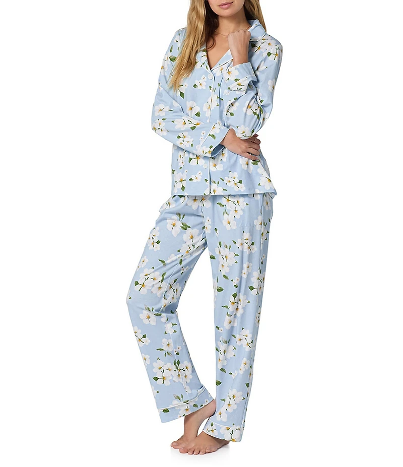 Bedhead Magnolia Breeze Print Organic Cotton Long Sleeve Notch Collar Knit Long Pajama Set