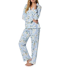 Bedhead Magnolia Breeze Print Organic Cotton Long Sleeve Notch Collar Knit Long Pajama Set